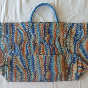 Colorful Patterned Women's Bag with Blue Handle
